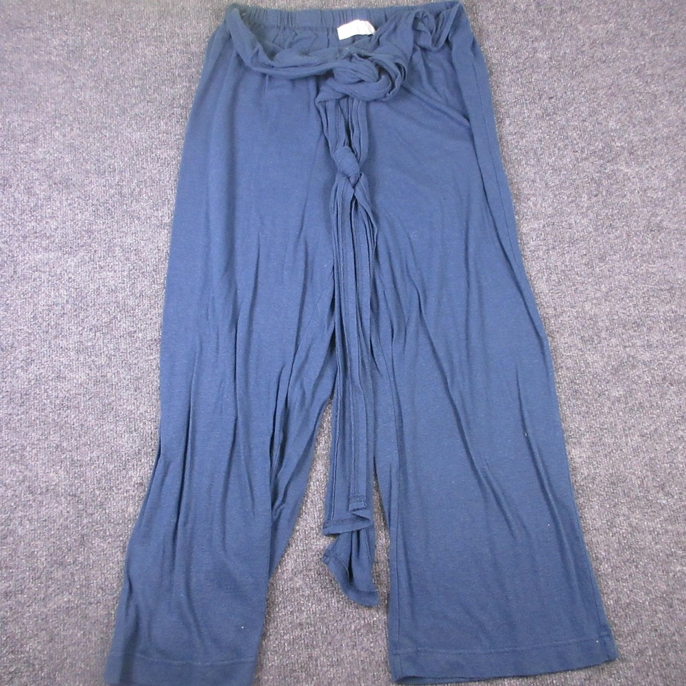 FP Beach Pants Womens‎ Medium Blue Cropped Wide Leg Tie Waist Jersey Relaxed Fit